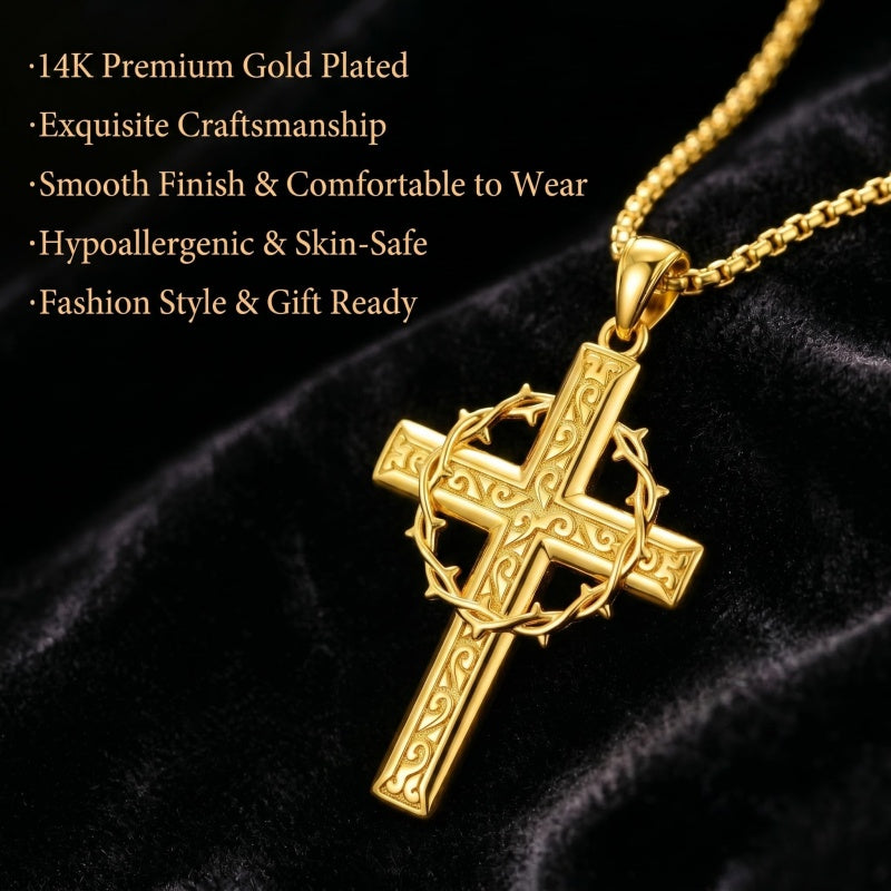 14K Gold Plated Cross Pendant Necklace Religious Confirmation Jewelry