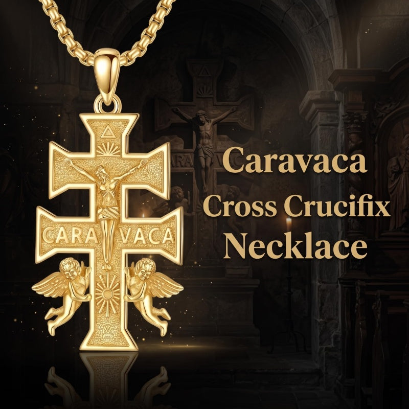 14K Gold Plated Cross Pendant Necklace for Men Religious Jewelry Christian Gift