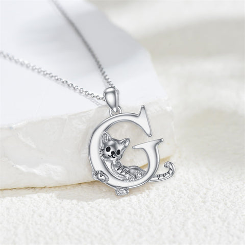 Sterling Silver Initial Cat Pendant Necklace