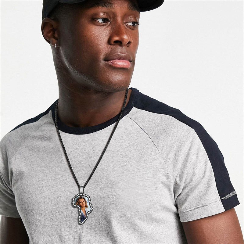 Copper Cubic Zirconia Personalized Photo African Map Pendant Necklace