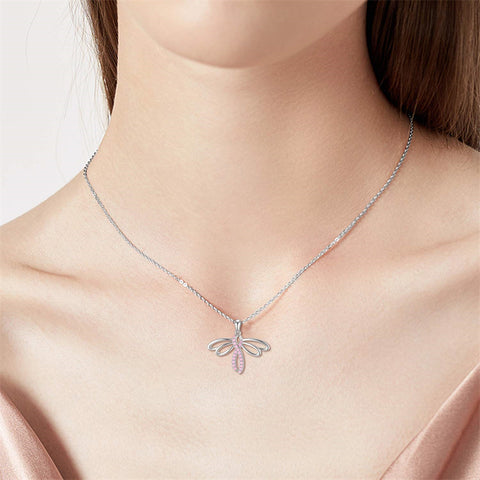 Sterling Silver Breast Cancer Awareness Cross Butterfly Dragonfly Pendant Necklace