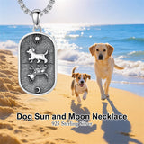 Sterling Silver Sun and Moon Skeleton Cat Dog Pendant Necklace