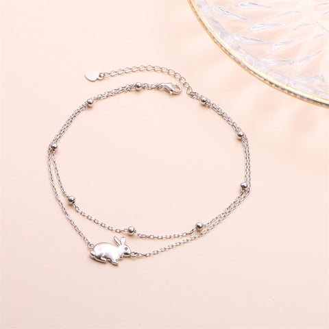 Sterling Silver Rabbit Multi-layered  Anklet