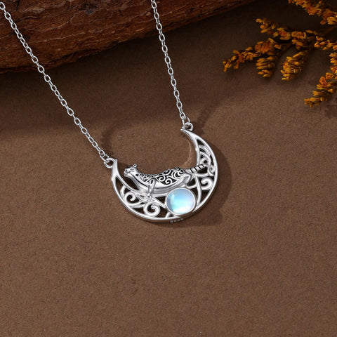 Sterling Silver Moonstone Celtic Knot Raccoon Otter Pig Dolphin Cow Pendant Necklace Birthday Mother's Day Gift
