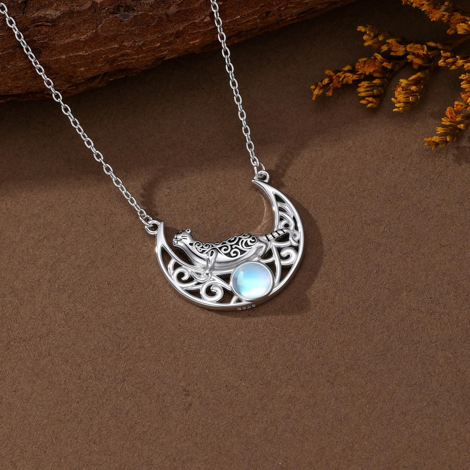 Sterling Silver Moonstone Celtic Knot Raccoon Otter Pig Dolphin Cow Pendant Necklace Birthday Mother's Day Gift