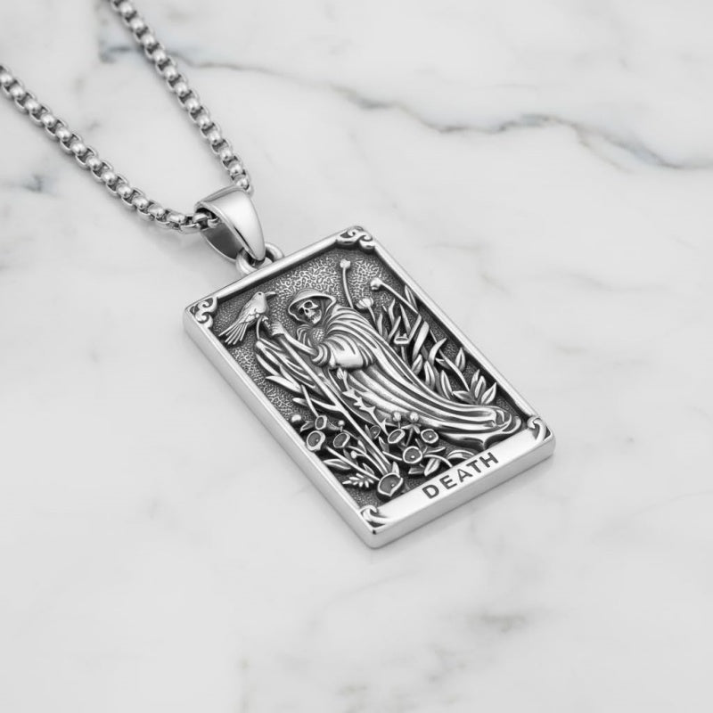 Sterling Silver Tarot Card Pendant  Necklace for Men Gothic Amulet Jewelry