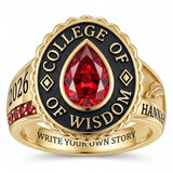 Sterling Silver Pear Birthstone Personalized Name Class Ring for Women