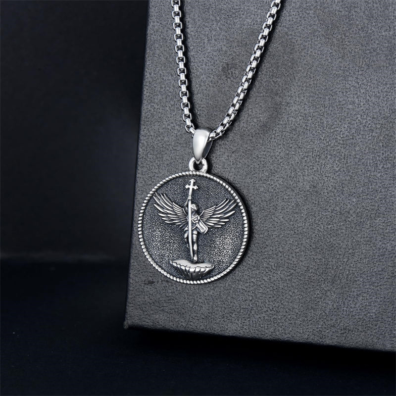 Sterling Silver Crown of Thorns Jesus St Benedict St Michael Pendant Necklace