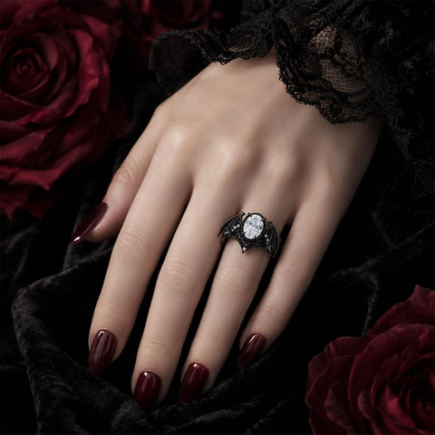 Sterling Silver 10K 14K 18K Gold Moissanite Gothic Black  Engagement Wedding Ring  for Women