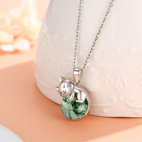 14K Gold Turquoise Larimar Labradorite Moss Agate Blue Sandstone  Cat Pendant Necklace