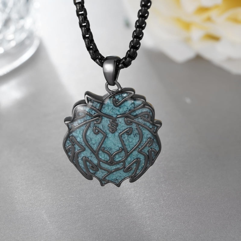 14K Gold Plated Turquoise Wolf Thor's Hammer Ankh Dragon Lion Compass Crucifix Pendant Necklace for Men