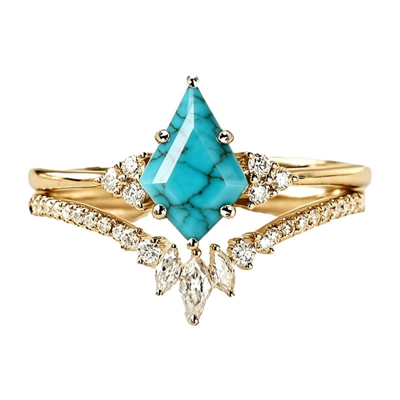 Sterling Silver Personalized Engraved 1-3CT Turquoise Engagement  Wedding Promise Ring Set for Her