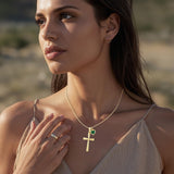 14K Gold  Plated Birthstone Cross Faith Necklace for Women