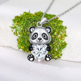 Sterling Silver Heart Birthstone Panda Pendant Necklace