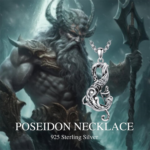 Sterling Silver  Poseidon Trident  Pendant Necklace for Men
