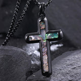 14K Gold Plated Wooden Abalone Shell Cross Pendant Necklacefor Men