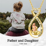 10K 14K 18K Real Gold Cubic Zirconia Daughter and Father Pendant Necklace with Engraved