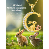 14K Gold Moon Cat Dog Rabbit Pendant Necklace