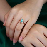Sterling Silver 10K 14K 18K Gold Turquoise Engagement  Wedding Ring Set for Women