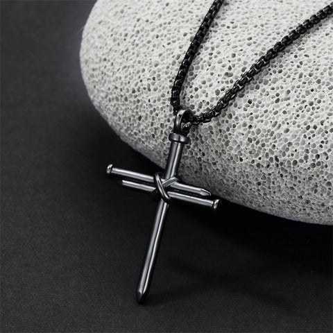 Sterling Silver 3 Nail Cross Pendant Necklace for Men