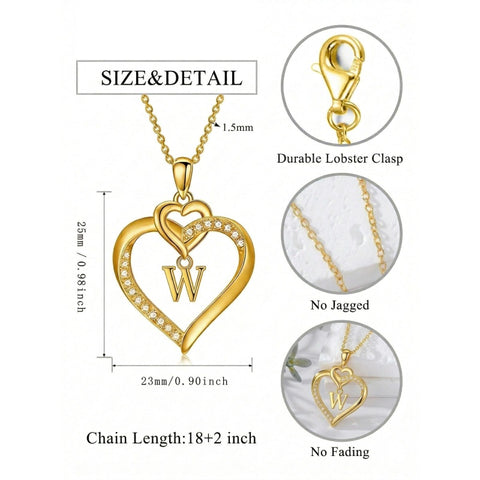 Heart Initial A-Z Pendant Necklace for 14K Gold Plated Women Initials Jewelry Gifts