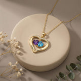 14K Gold Plated Personalized 1-5 Heart Birthstone Names Necklace  for Women