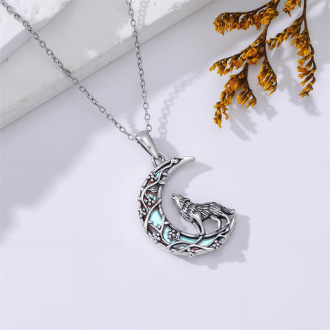 Sterling Silver Moonstone Wolf Cat Koala  Lion Moon Pendant Necklace
