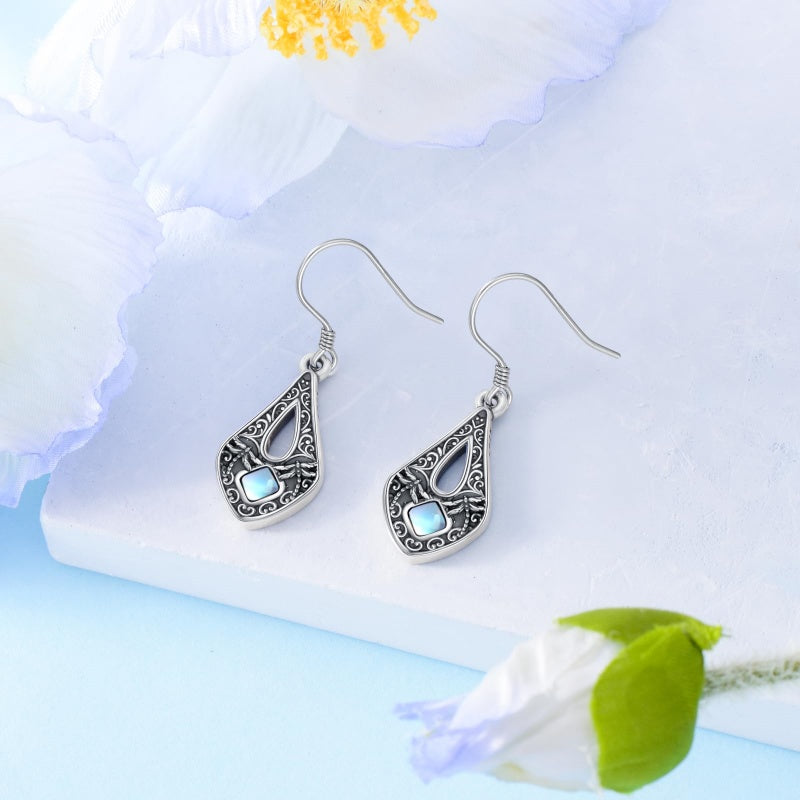Sterling Silver Moonstone Filigree Bee Dragonfly Hummingbird Butterfly Dangle Earrings for Women Christmas Gift