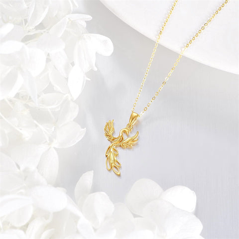 10K 14K 18K Yellow Gold  Phoenix Pendant Necklace for Women