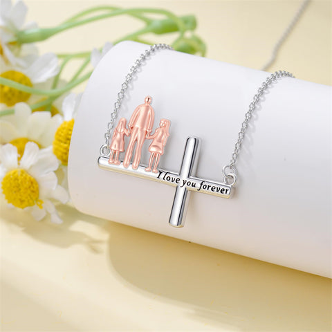 Sterling Silver Cross Father Daughter Mother Daughter Sister Pendant Necklace Engraved with I Love You Forever