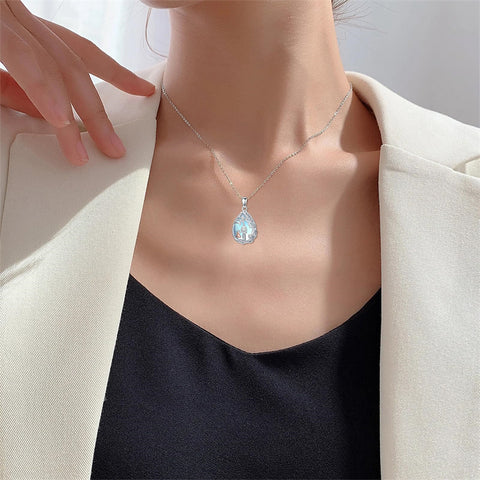 Sterling Silver Moonstone Teardrop Father Daughter Mother Daughter Pendant Necklace