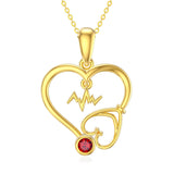 14K Gold  Birthstone Stethoscope Heart Pendant Necklace