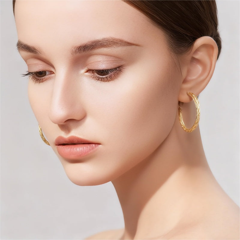 14K Gold Plated Thick Twisted Hoop Earrings for Women
