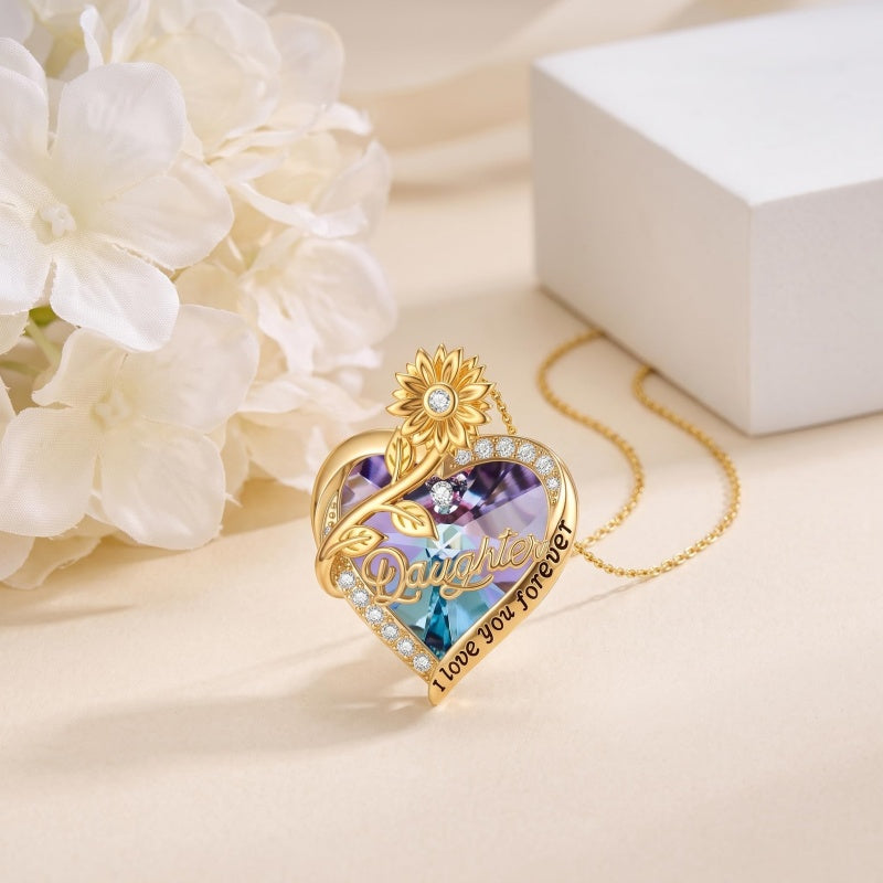 14K Gold Plated Heart Crystal Rose Mom  Sister Daughter Pendant Necklace for Woman