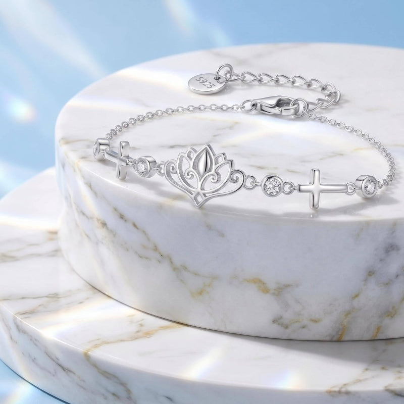Sterling Silver Dragonfly Butterfly Cardinal Hummingbird Jesus Fish Lotus Daisy Sunflower Rose Faith Cross Bracelet