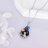 Sterling Silver Obsidian Bunny Cat Elephant Dog Fox Teardrop Pendant Necklace