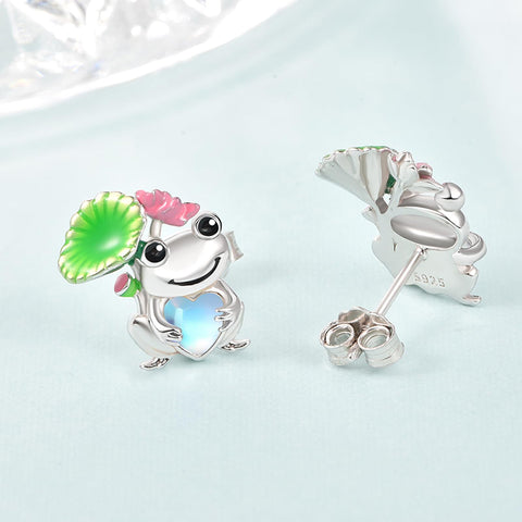 Sterling Silver Moonstone Axolotl Dog Penguin Panda Frog Cat Giraffe Stud Earrings