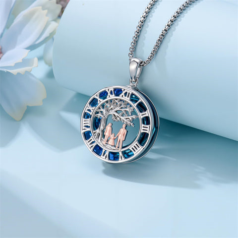 Sterling Silver Blue Crystal Tree of Life Father Daughter Mother Daughter Sister Pendant Necklace