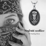 925 Sterling Silver Nerfertiti Queen Goddess Amulet Pendant Necklace