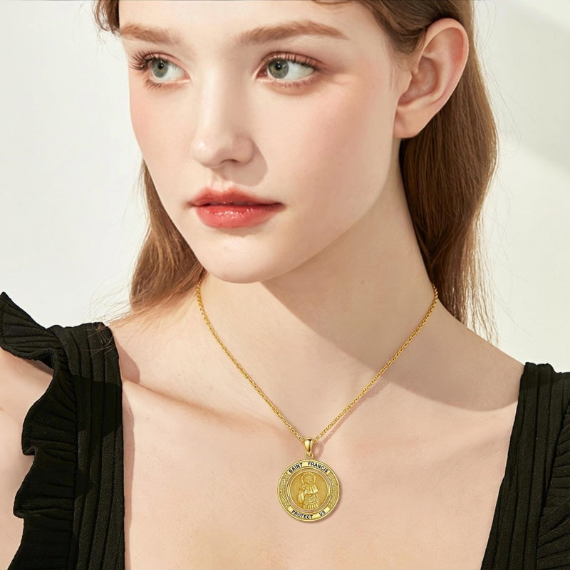 14K Gold Plated Patron Saint Necklace Saint Medal Catholic Amulet Jewelry