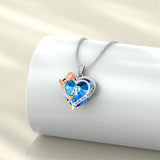 Sterling Silver Heart Crystal Initial Rose Pendant Necklace