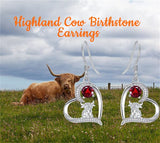 925 Sterling Silver Highland Cow Birthstone Earrings Highland Cow Jewelry Highland Cow Gifts for Women