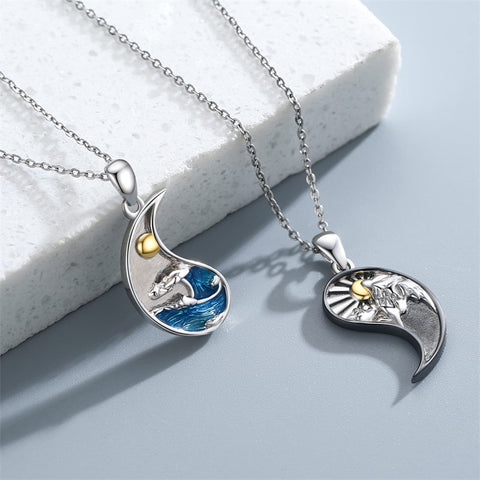 Sterling Silver Yin Yang Sun Moon Mountain Tree of Life Couple Necklaces