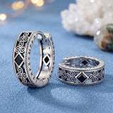 14K Gold Plated  Cubic Zircon Norse Viking Runes Hoop Earrings Viking Jewelry Gift for Men