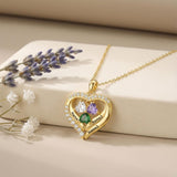14K Gold Plated Personalized 1-5 Heart Birthstone Names Necklace  for Women