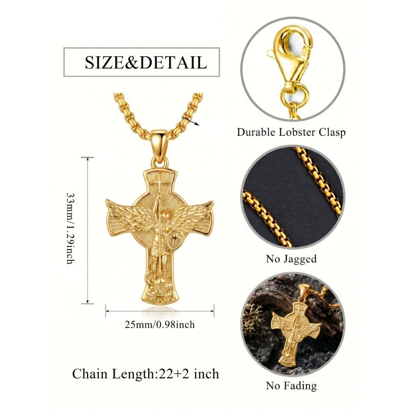14K Gold Plated Saint Medal Christian  Pendant Necklace for Men