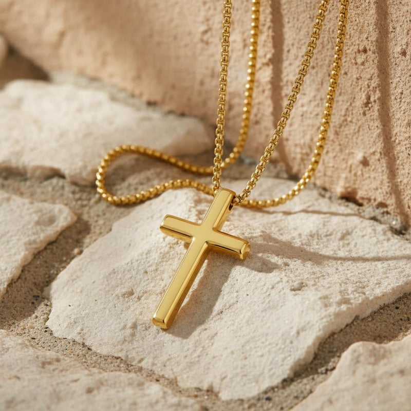 14K Gold  Plated Cross Pendant Necklace for Men Minimalist Religion Jewelry