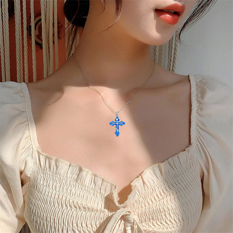 Sterling Silver Russian Eastern Orthodox Cross Pendant Necklace