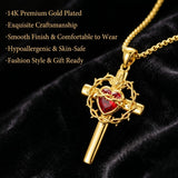 14K Gold Plated Cross Pendant Necklace Religious Confirmation Jewelry