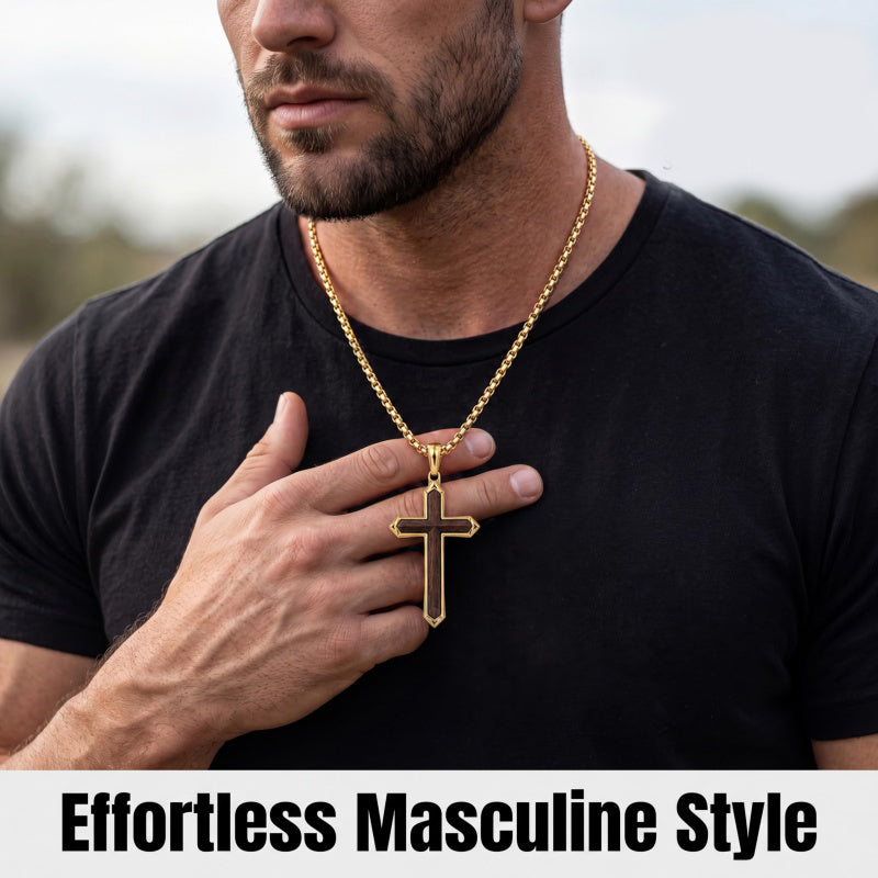 14K Gold Plated Wooden Cross Necklace  Christian Jewelry Gifts for Men